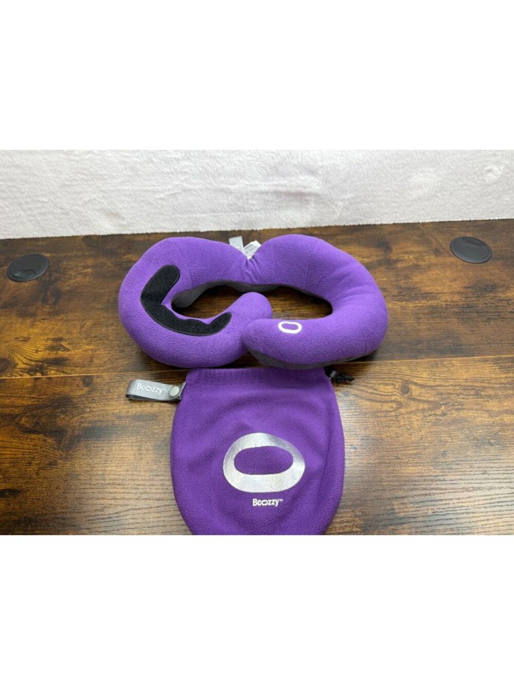 BCOZZY Chin Supporting Travel Pillow Purple/Gray Fleece With Storage Bag